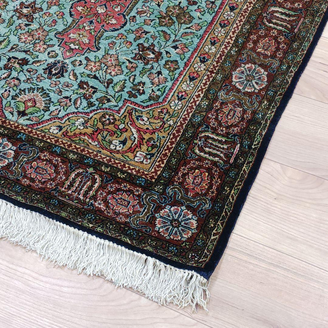 Y3291 高級ペルシャ絨毯 クム産 シルク100% 手織り 130×82㎝