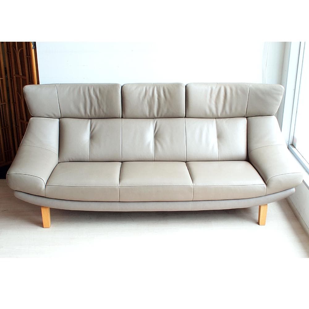 美品 カリモク ZU46 本革 3人掛ソファ 定価39.9万 ZR24074