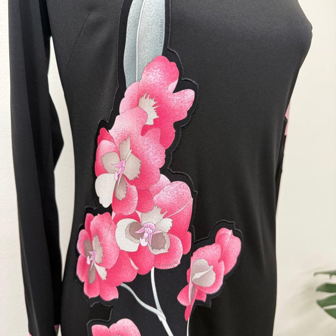 【美品】LEONARD レオナール 七分丈ワンピース 花柄 レディース