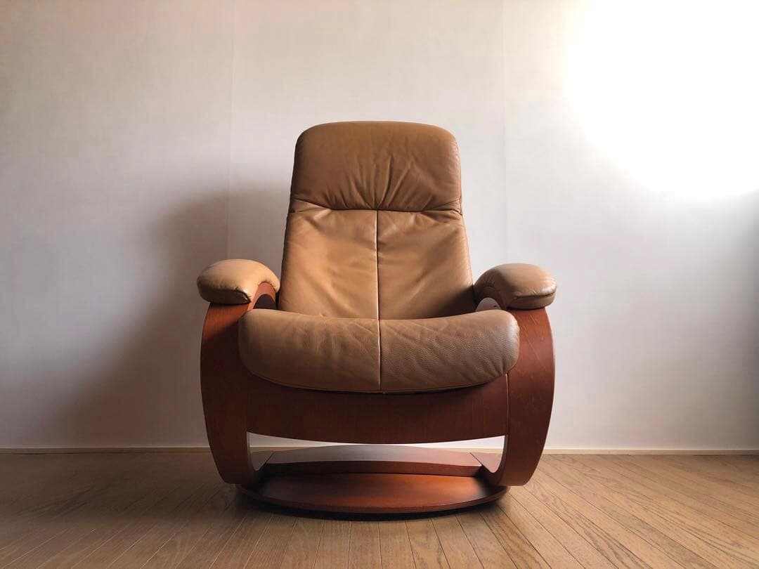 シモンズ フィヨルド リクライニング ラウンジソファ 回転式 本革張り 北欧家具