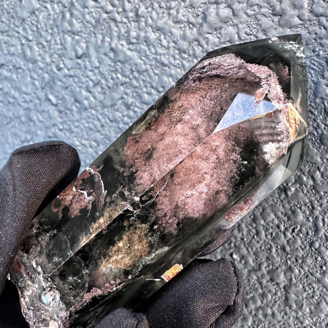 ガーデンクォーツインクォーツ六角柱レインボー☆庭園水晶ポイント☆天然石A1240