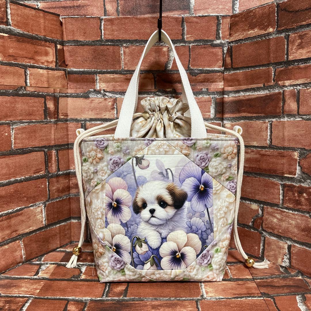 2way・肩掛け・巾着付き2wayバッグ シーズー&柴犬