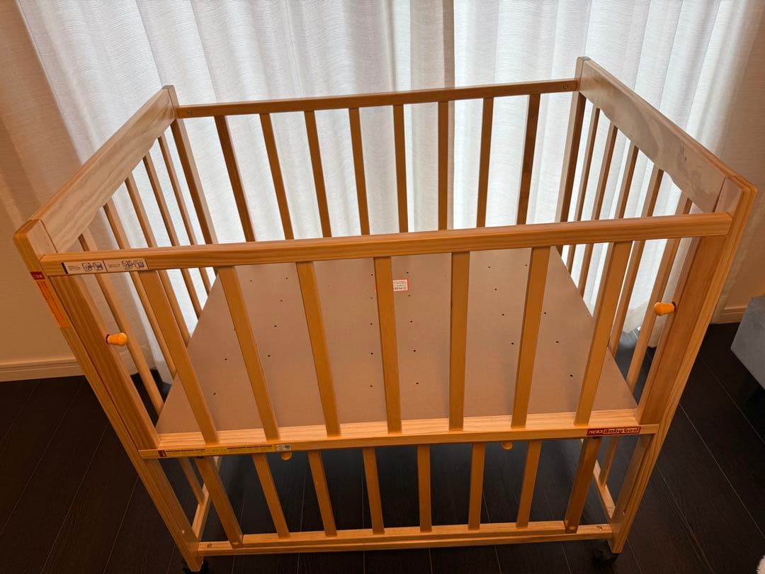 西松屋　スライド式　60×90 ベビーベット　折りたたみマットレス付