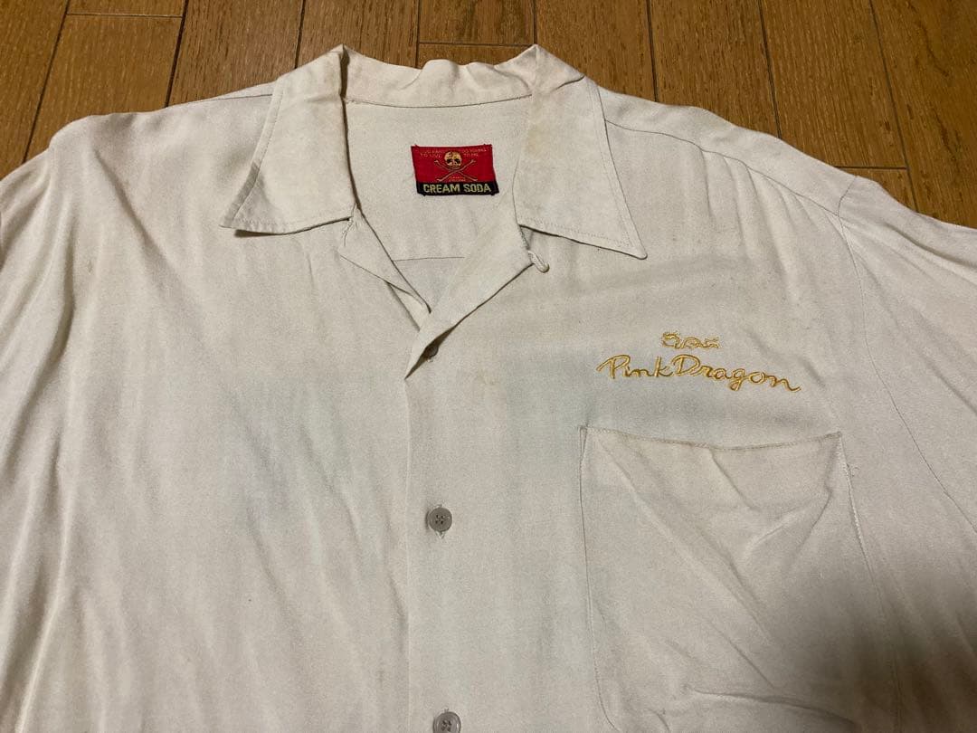 金タグ クリームソーダ ボーリングシャツ 刺繍 90s ビンテージ ロカビリー