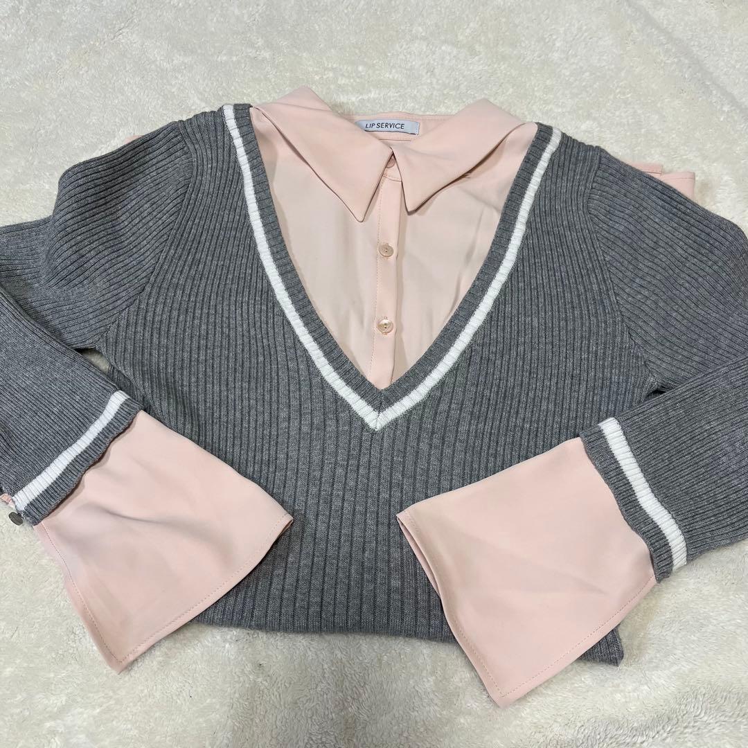 LIP SERVICE シャツドッキングプリーツワンピース　ピンク