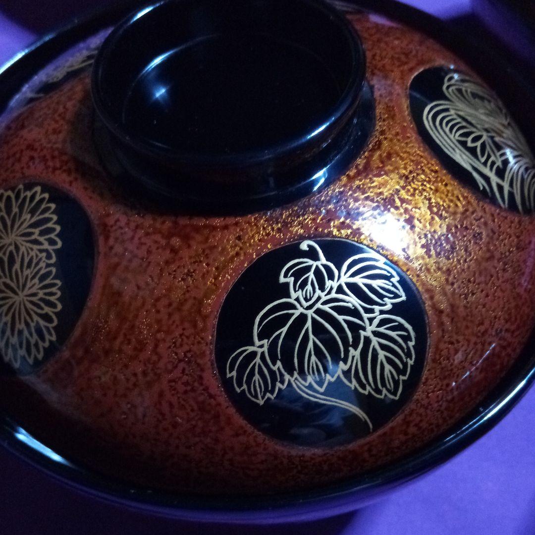 輪島塗蒔絵付　吸物椀五客　正喜作