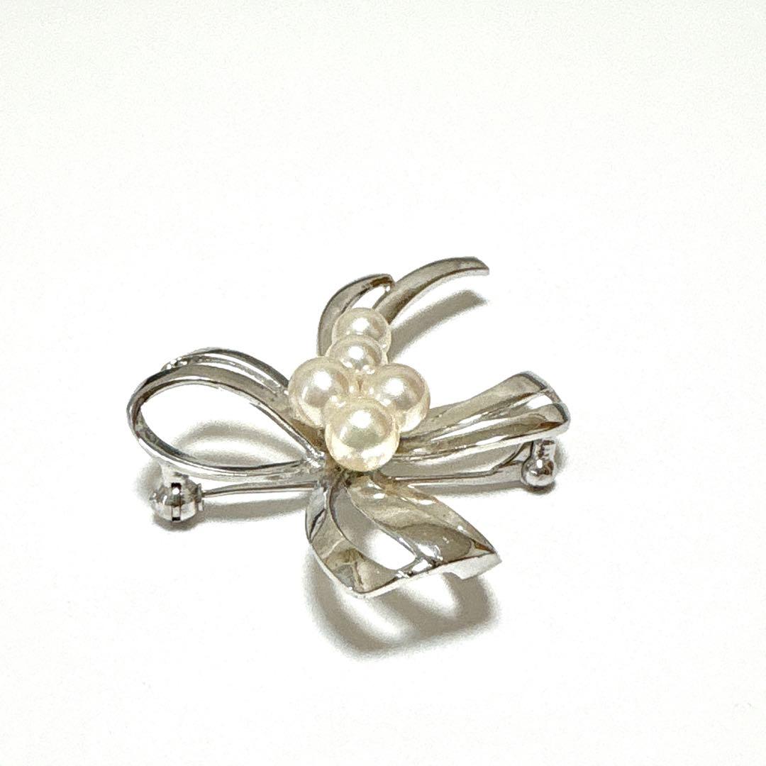 皇室御用達 ✨ミキモト アコヤ真珠 パール リボン ブローチ コサージュ SV