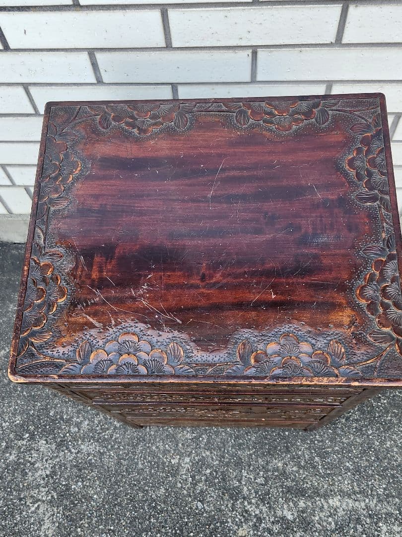 軽井沢彫　5段引出し　チェスト　桜