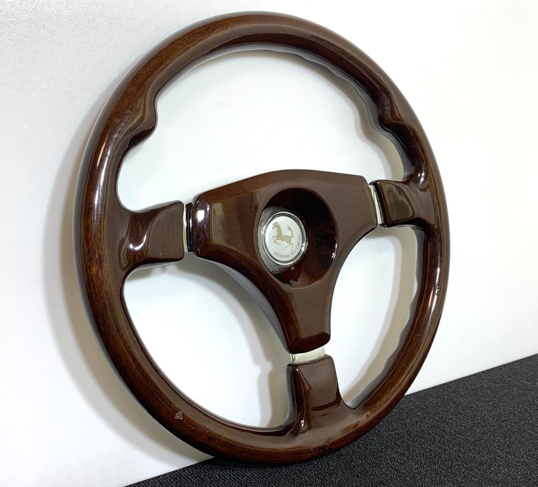 ダークブラウン ウッド ステアリング 35パイ センターパッド＆ホーンボタン付き