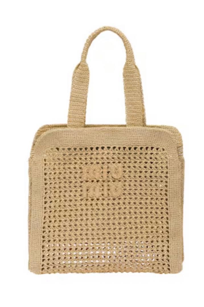 MIU MIU ミュウミュウ　ラフィアトートバッグ　ベージュ