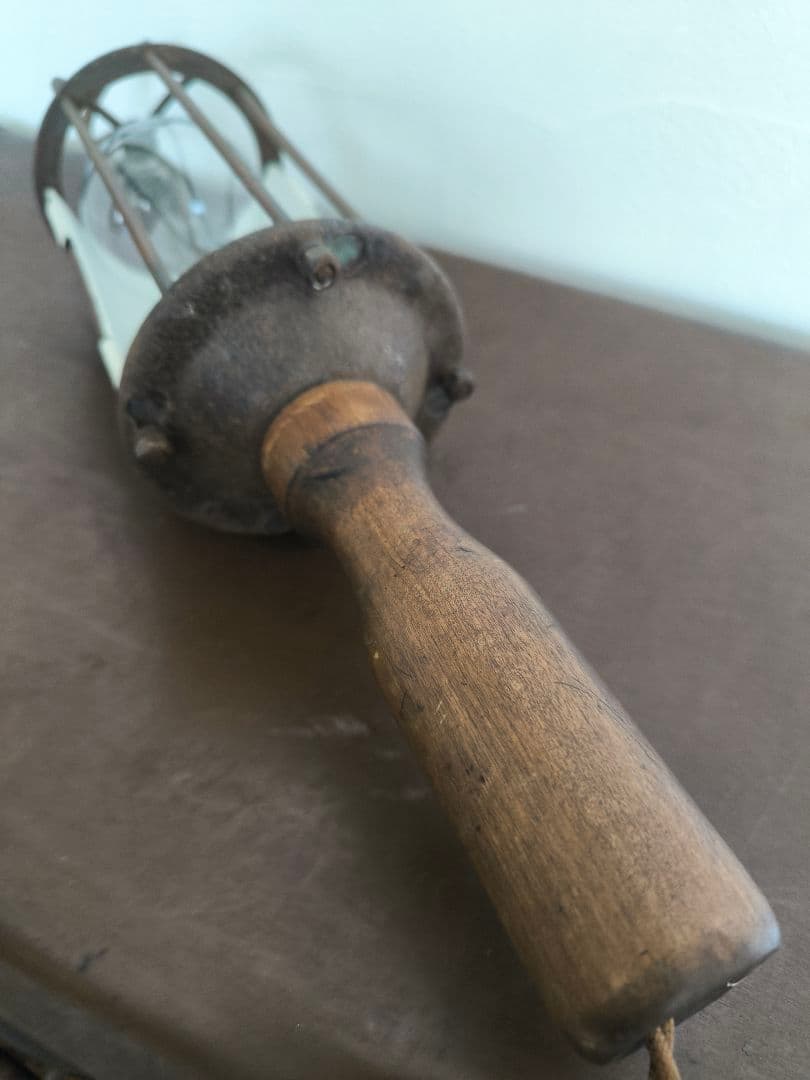 1900s インダストリアル ケージランプ ウッドハンドル ビンテージ アメリカ