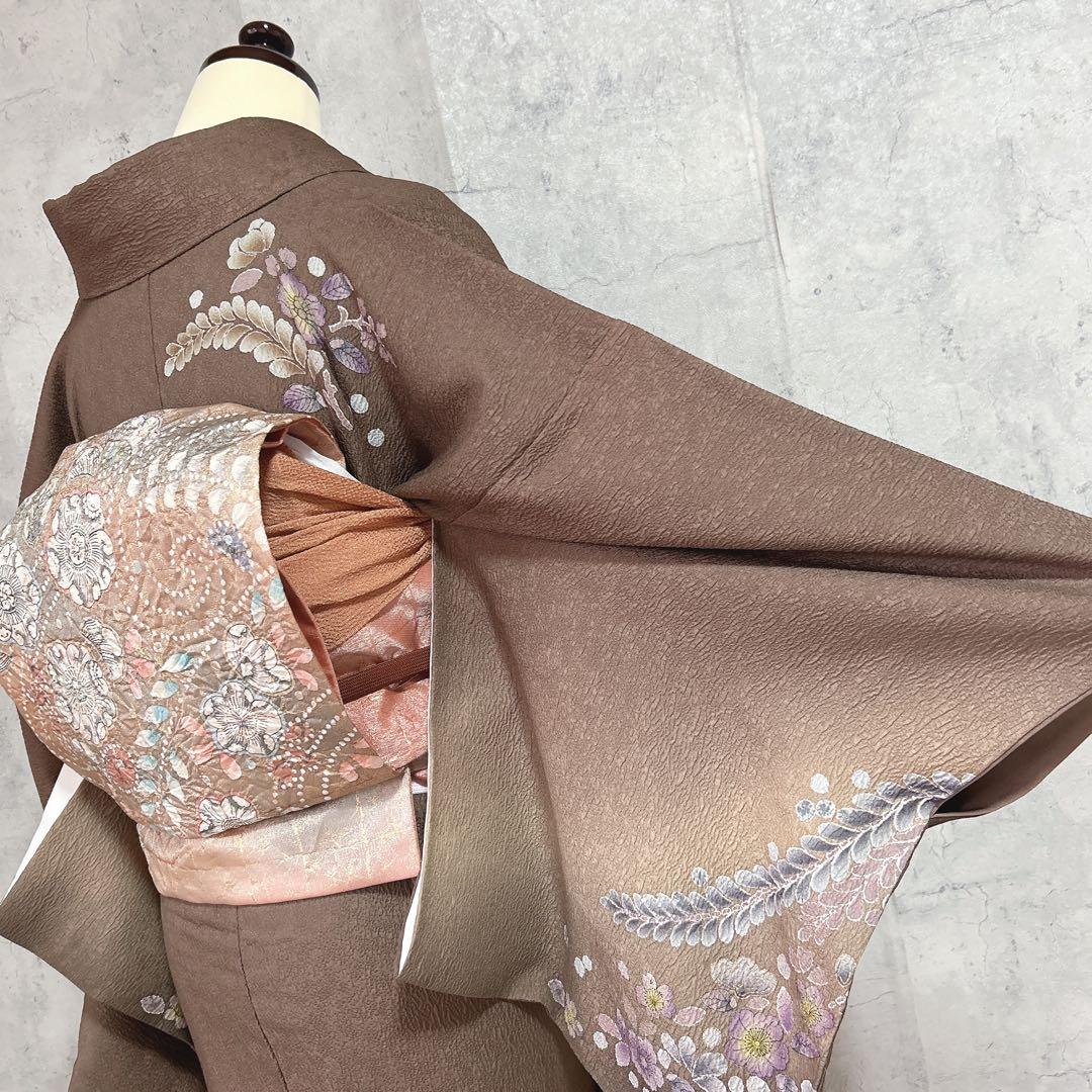 おまとめ割　訪問着フルセット　着物　正絹　辻ヶ花　ベージュ　ブラウン　大人可愛い