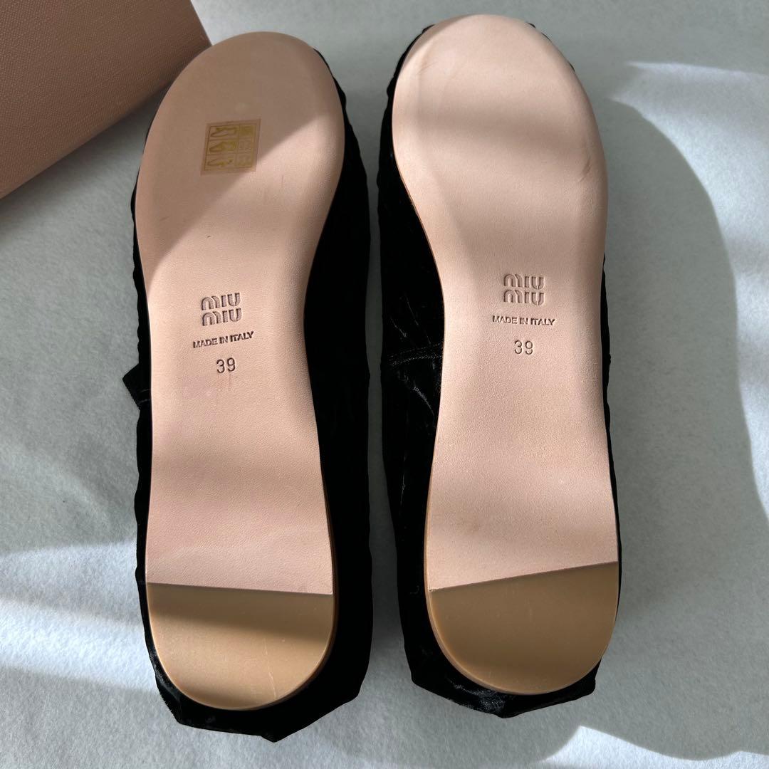 最終価格！未使用箱付き♡【ミュウミュウ】バレエフラットシューズ ベロア 黒 39