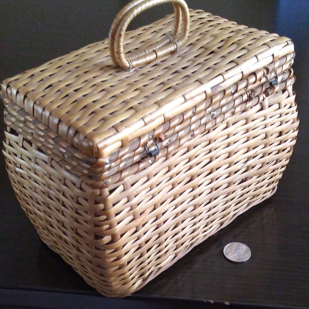60年前の宝物天然竹細工ミニバスケット　手提げ小物入れ