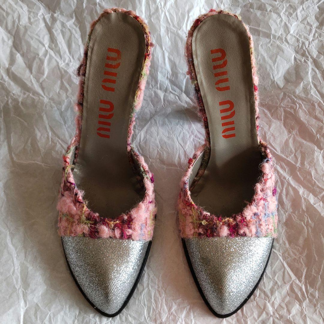 MIU MIU ミュール 36ハーフ 希少 レア Y2K ヴィンテージ ツイード