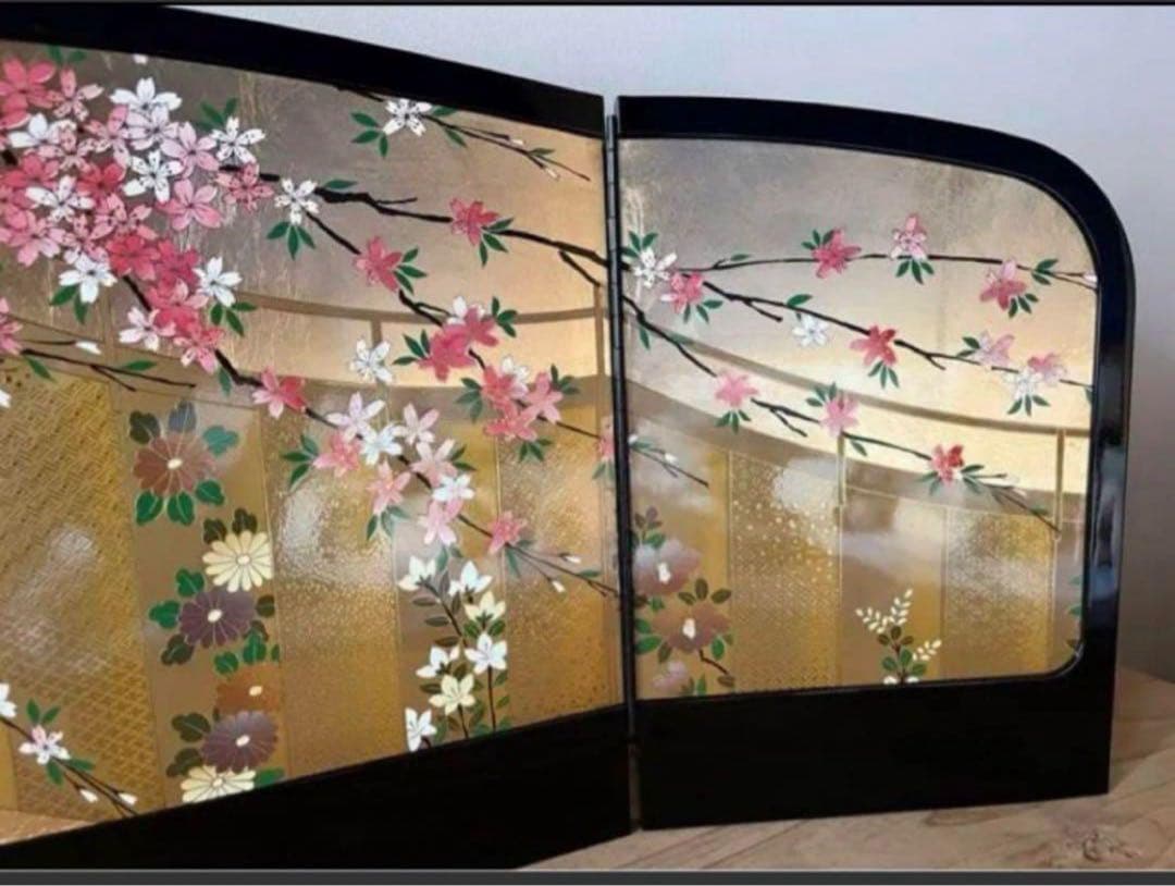 金屏風　折れ屏風　おひなさま　道具　ひな祭り　お雛様　雛人形　三つ折り屏風