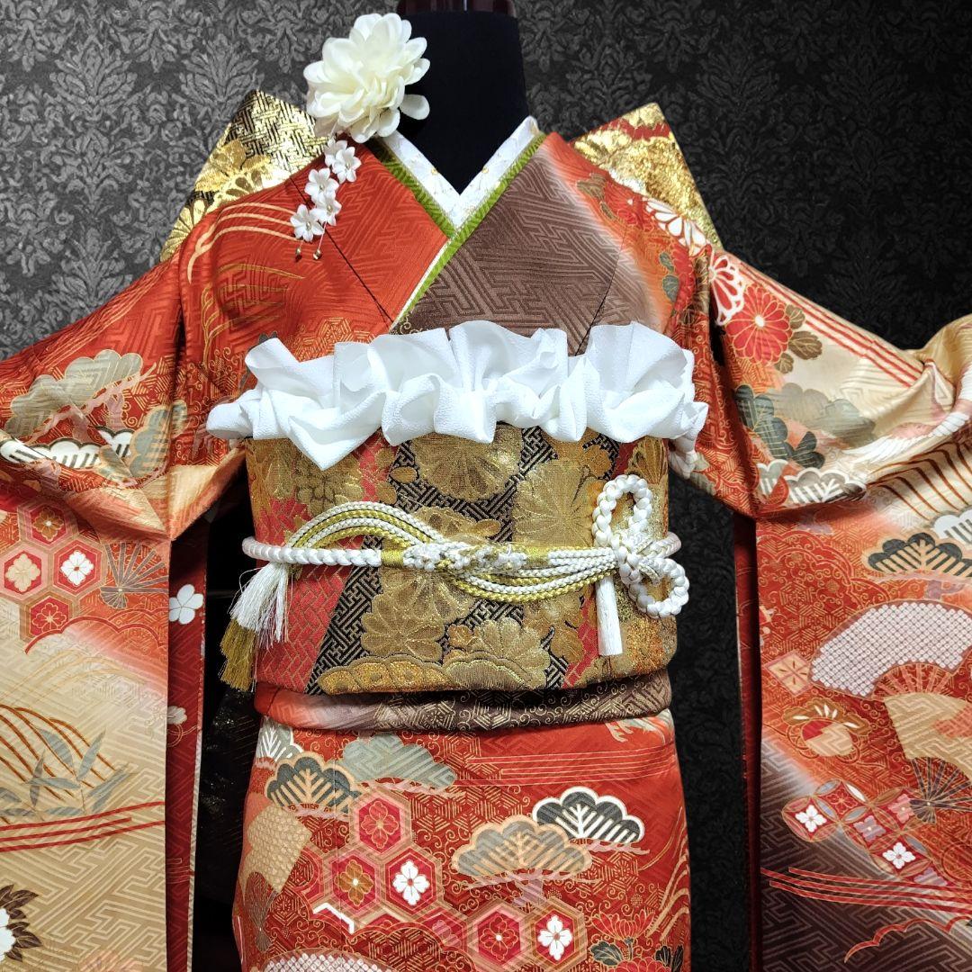 振袖フルセット(6点)・鈴乃屋・金彩加工・金駒刺繍・共八掛・正絹・逸品