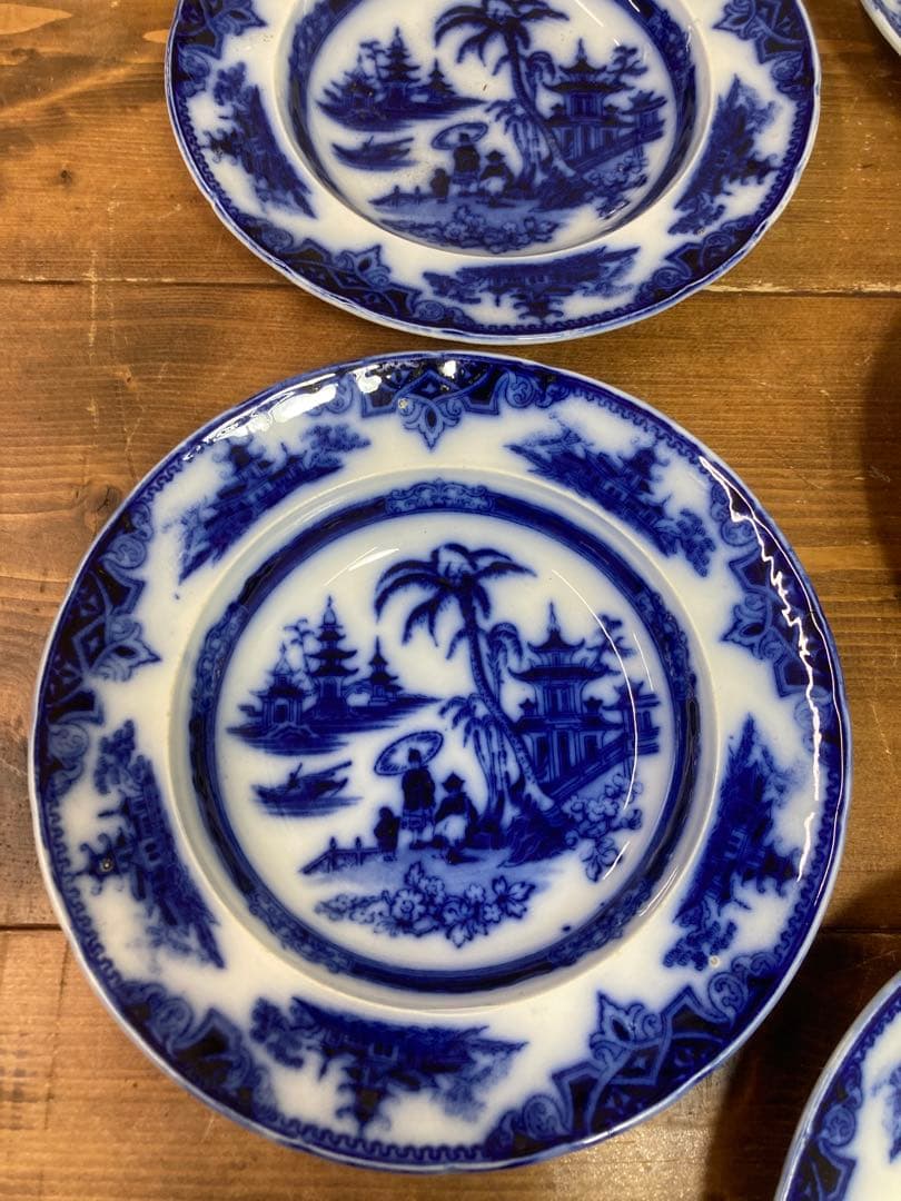 オランダ P.REGOUT MAASTRICHT 染付蛮国舶来絵付皿 5客