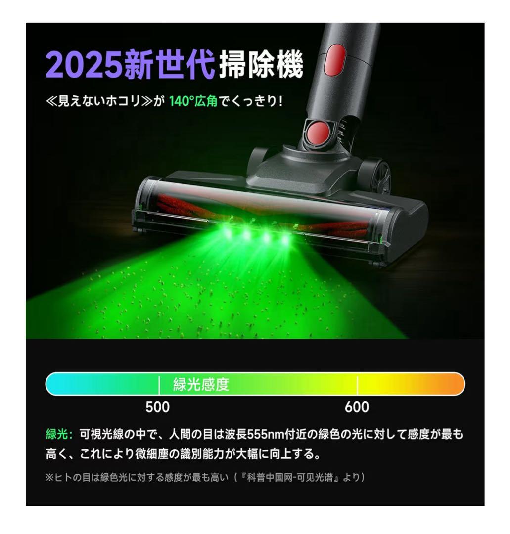 【58000pa強力吸引】コードレス掃除機　LED搭載　自立式　急速充電