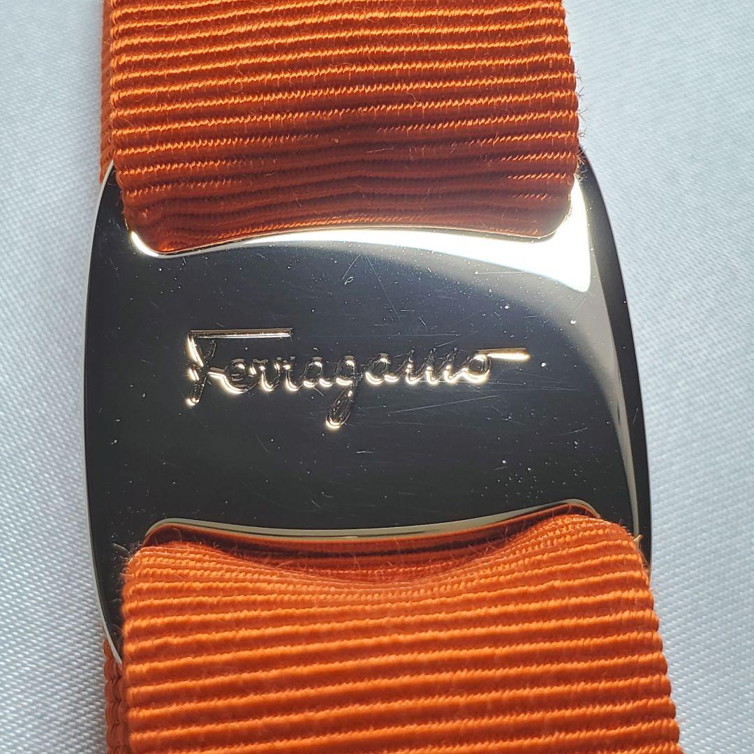 【極美品】箱・巾着つき☆フェラガモ バレッタ オレンジ×ゴールド h-014