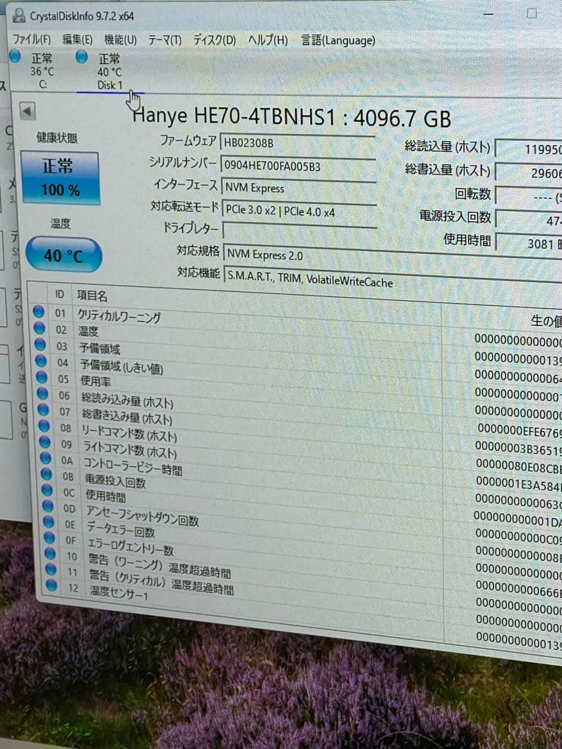 5個　Hanye HE70 4TB PCIe NVMe M.2 SSD