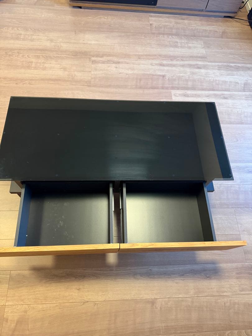 黒ガラス天板 引き出し付きセンターテーブル