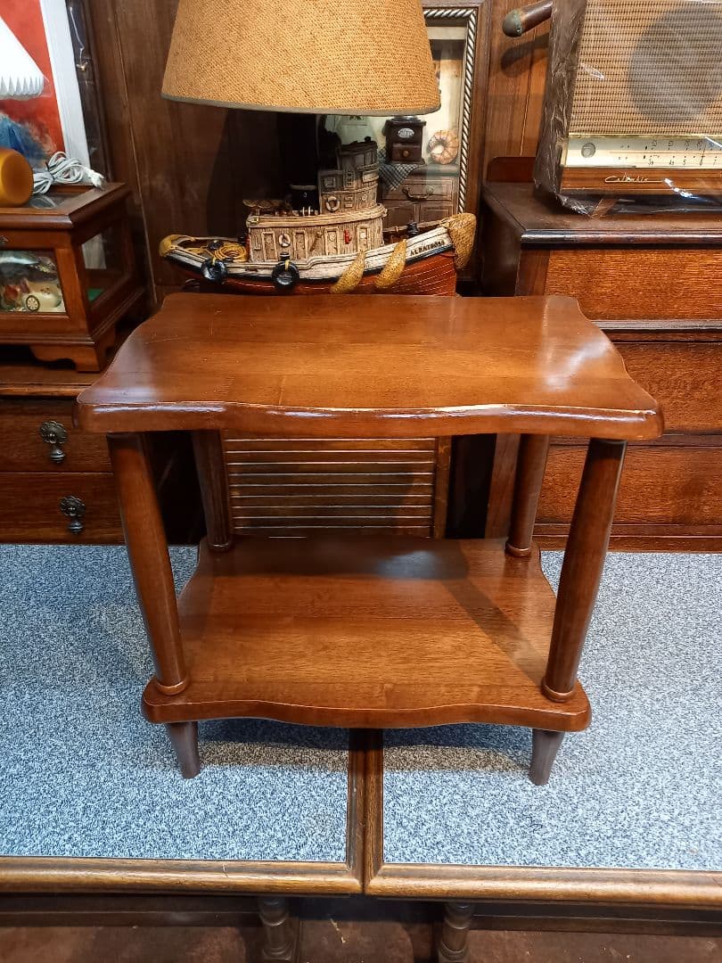 1970's　ヴィンテージ　コロニアル　ウッド　サイド　オープン　ラック　２段