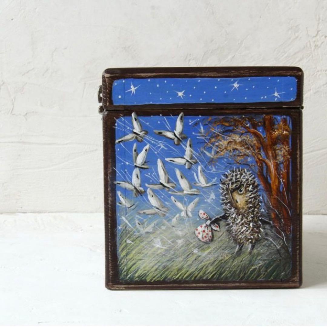 ロシア雑貨☆『霧の中のハリネズミ』木製収納box 小物入れ マトリョーシカ