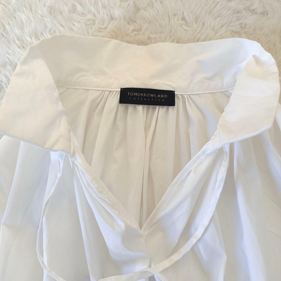 トゥモローランドコレクション　コットン混　シャツ　ブラウス　ギャザー　M