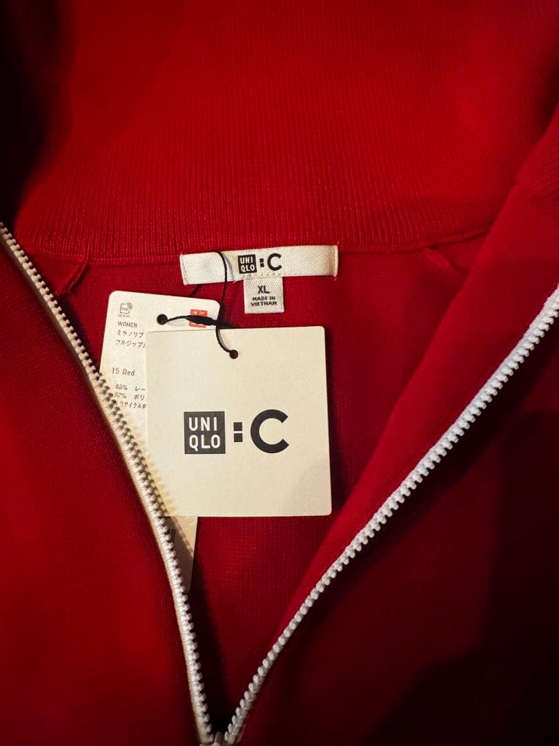 ユニクロC　ミラノリブフルジップカーディガン XL RED レッド