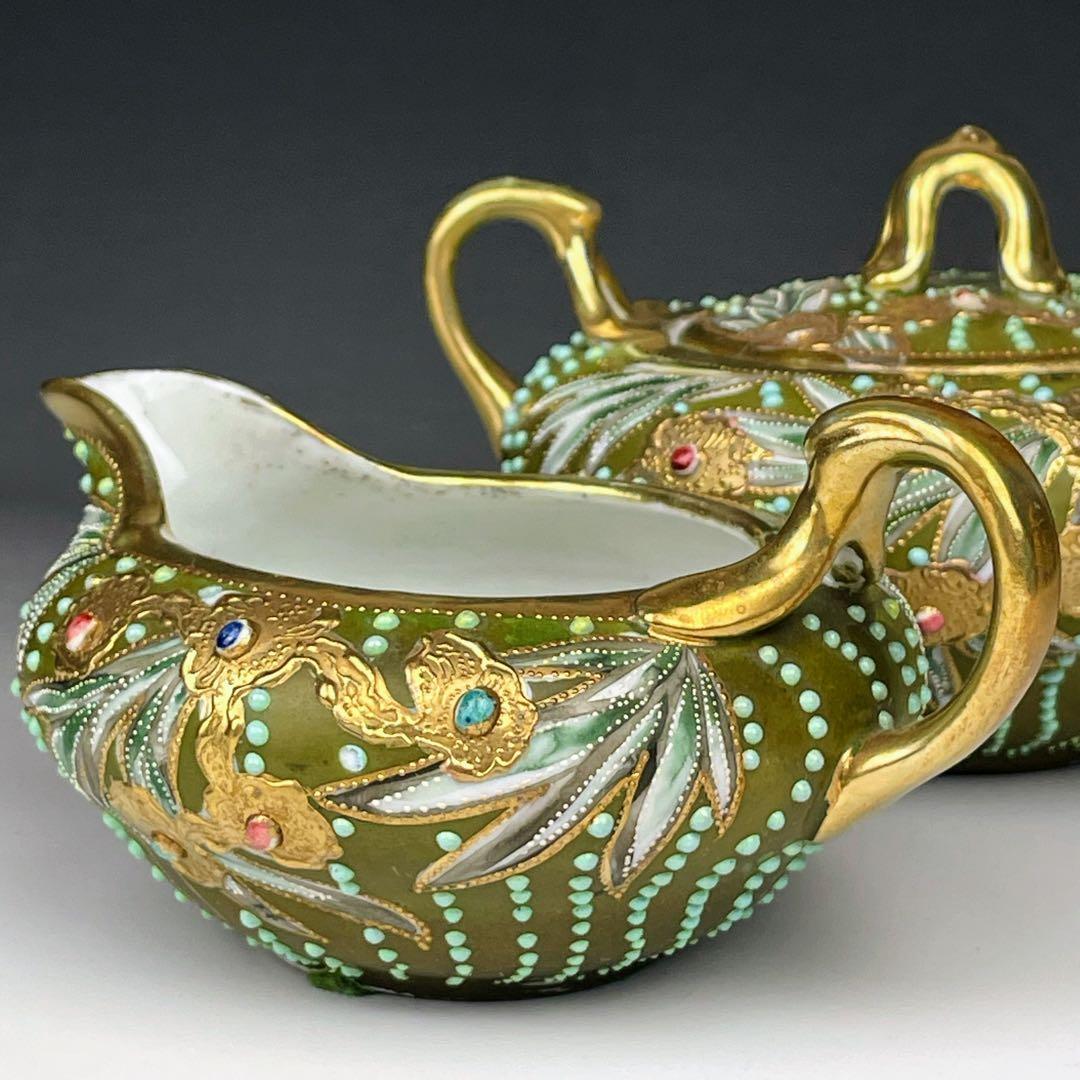 【希少】オールドノリタケ シュガーボウル クリーマー ジュエル エナメル盛り