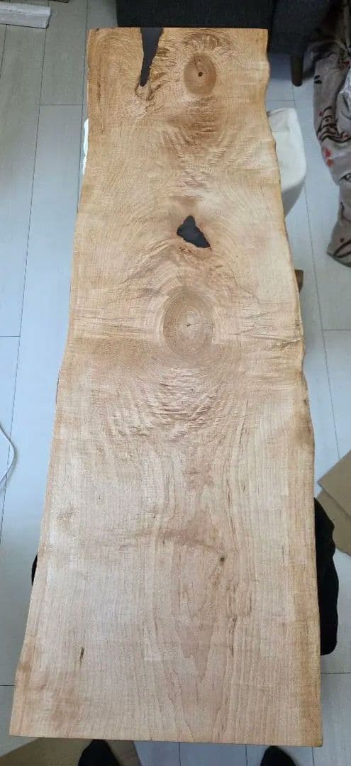 【極上杢】カエデ メープル 一枚板 縮杢 黒レジン埋め 112cm　楓