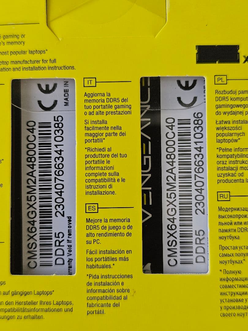 メモリー Corsair SODIMM DDR5 64GB 4800MHz