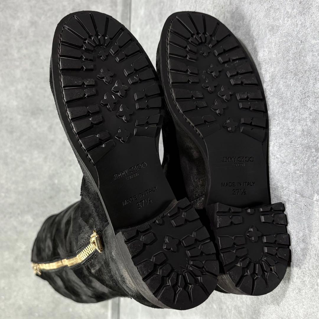 【美品】ジミーチュウ ワックススエード サイドジッパー ロングブーツ 24cm