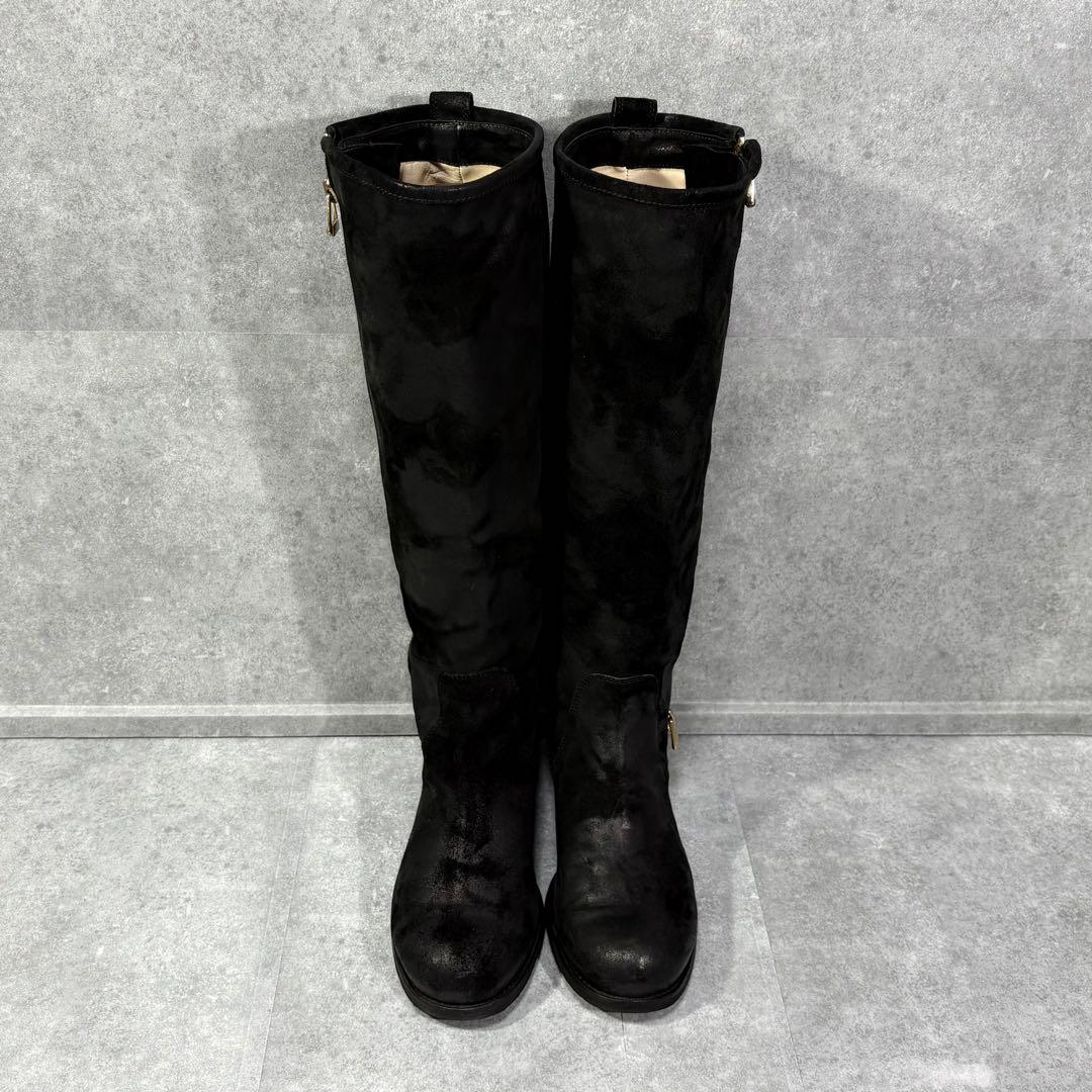 【美品】ジミーチュウ ワックススエード サイドジッパー ロングブーツ 24cm