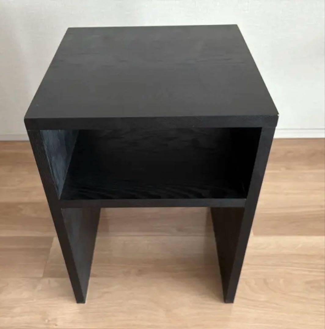 天然木　ブラックオープンシェルフ　ベッドサイドテーブル
