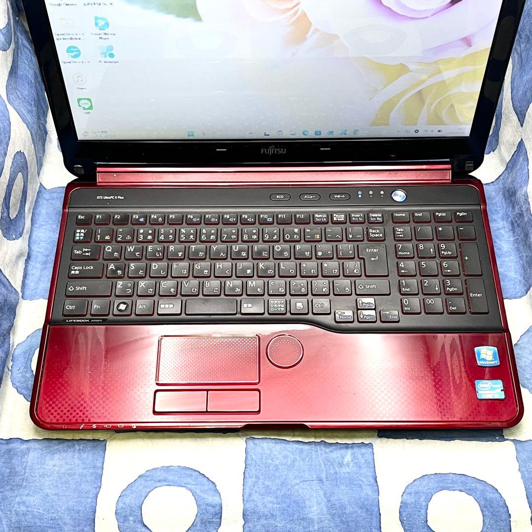 爆速SSD500G☆i7☆大人気赤ノートパソコン♪ブルーレイ&カメラ！Win11