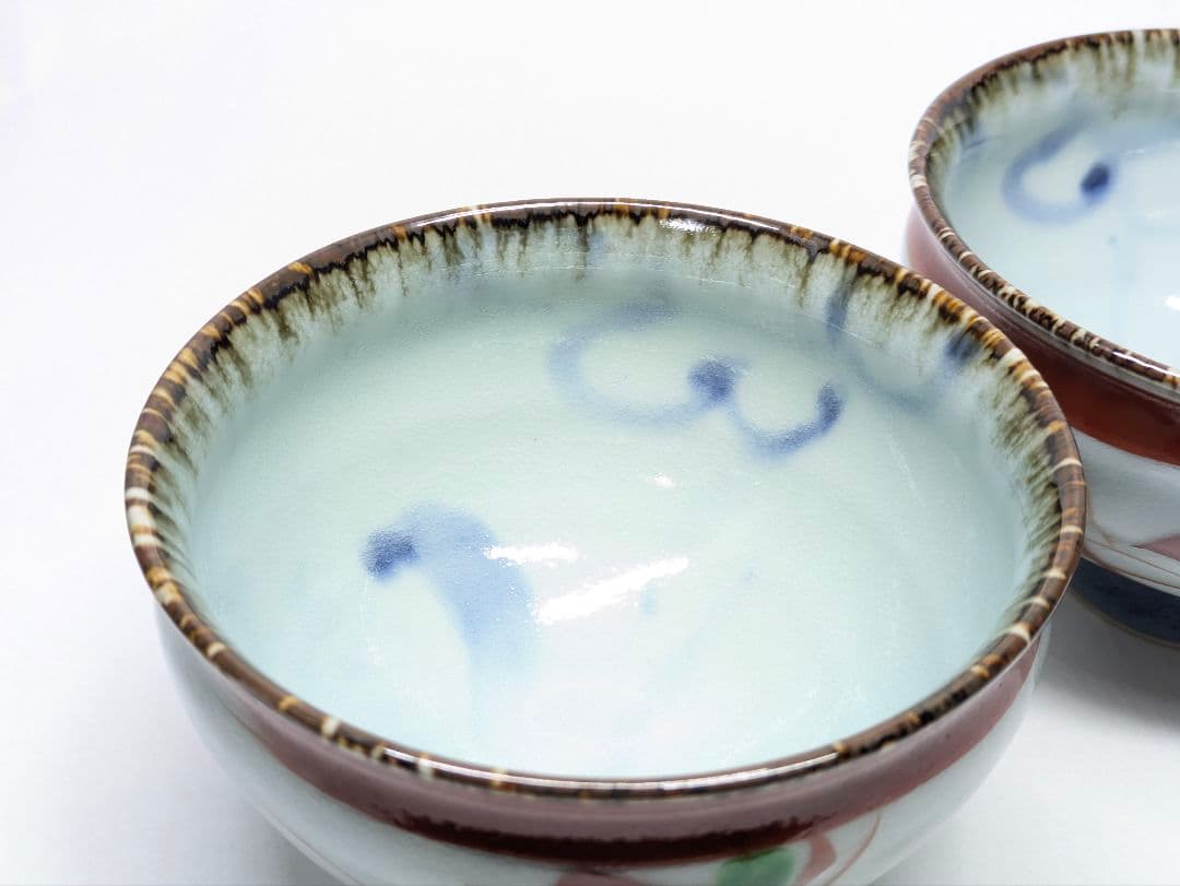 斉山窯 太田恵 作 赤絵 茶碗 一対