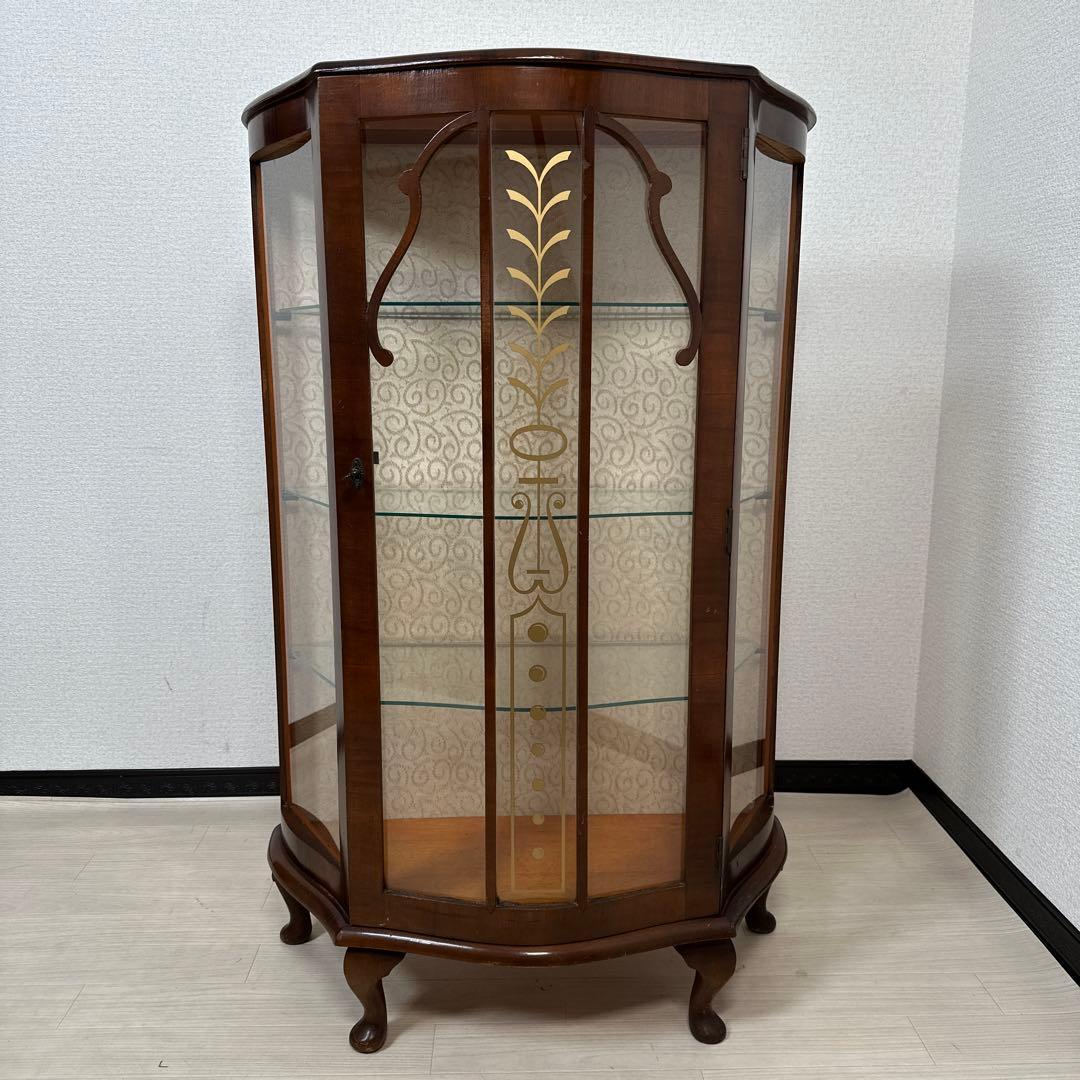 英国アンティークスタイル サーペンタインフロント 猫脚 飾り棚 is2※