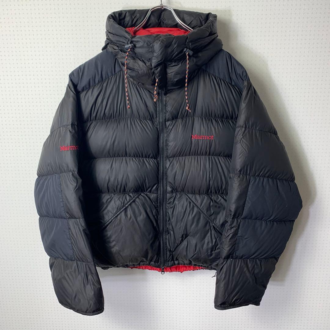 90s Marmot ダウンジャケット M パルバッド 肉厚 ブラック 刺繍ロゴ