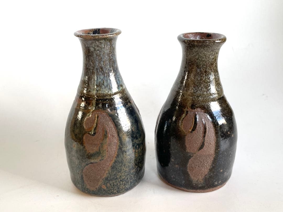 陶芸家　人間国宝　濱田庄司　浜田庄司　酒器　徳利　一対　共箱　指描　鉄釉　民藝