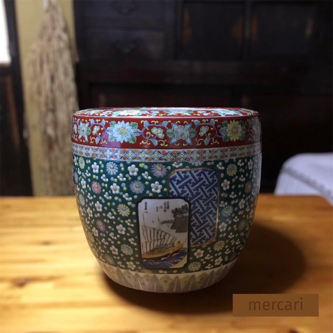 伊万里焼 安藤広重 東海道五拾三次窓絵 十錦手 火鉢 /骨董/時代物