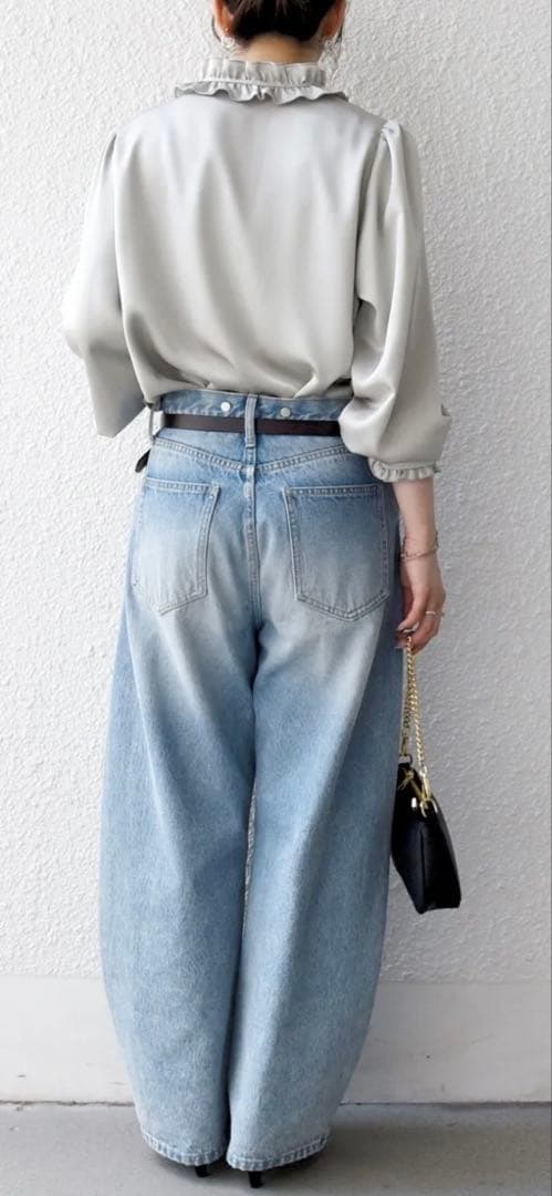 【つな】SHIPSany サテン フリル カラー リボン シャツ ブラウス