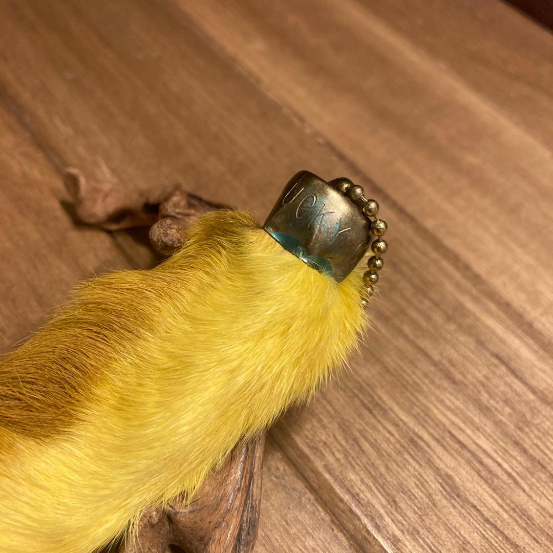 USA製 ビンテージラビットフットキーチェーン ラッキーチャーム　アメリカ　黄染