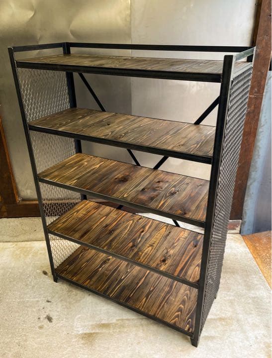 サイド網付アイアンラック［C］ワイド　シェルフ　アイアン家具　洋服棚　植物棚