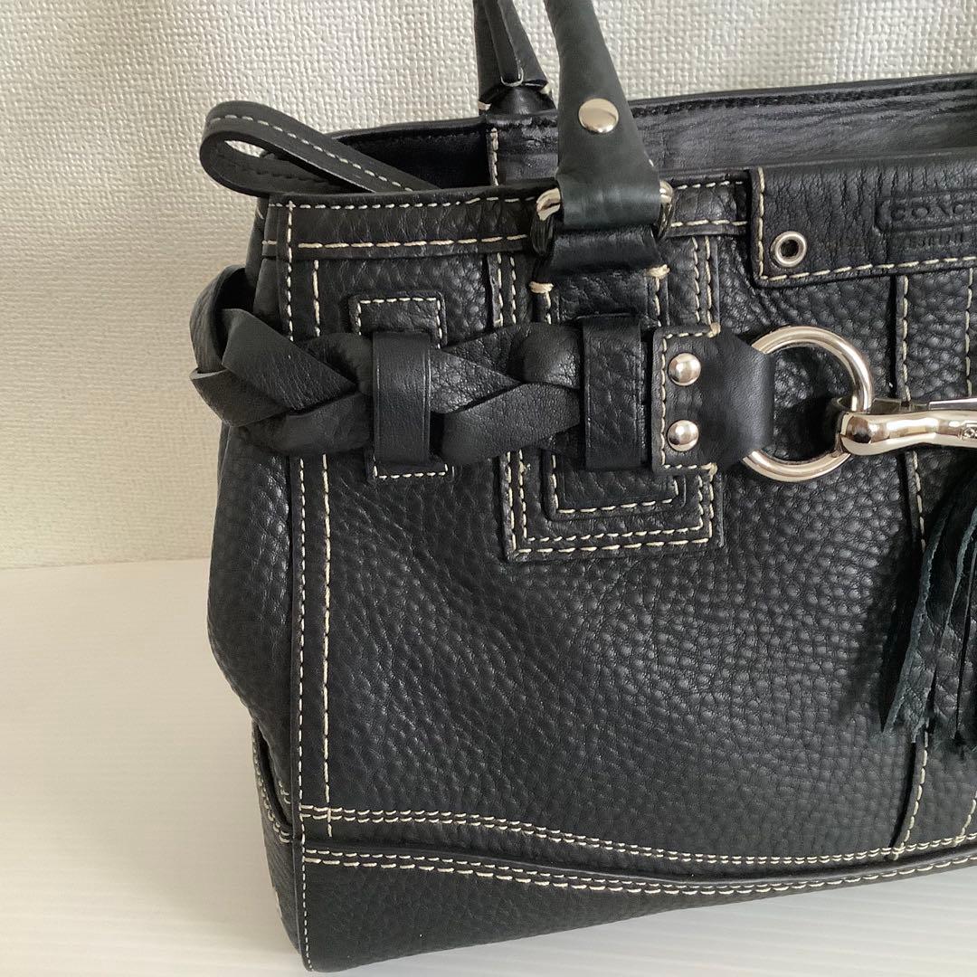 COACH コーチ ブラック レザー ハンドバッグ