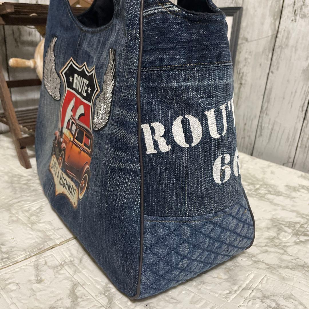 No. 505 デニムリメイクバッグ　トートバッグ　インディアン　ルート66