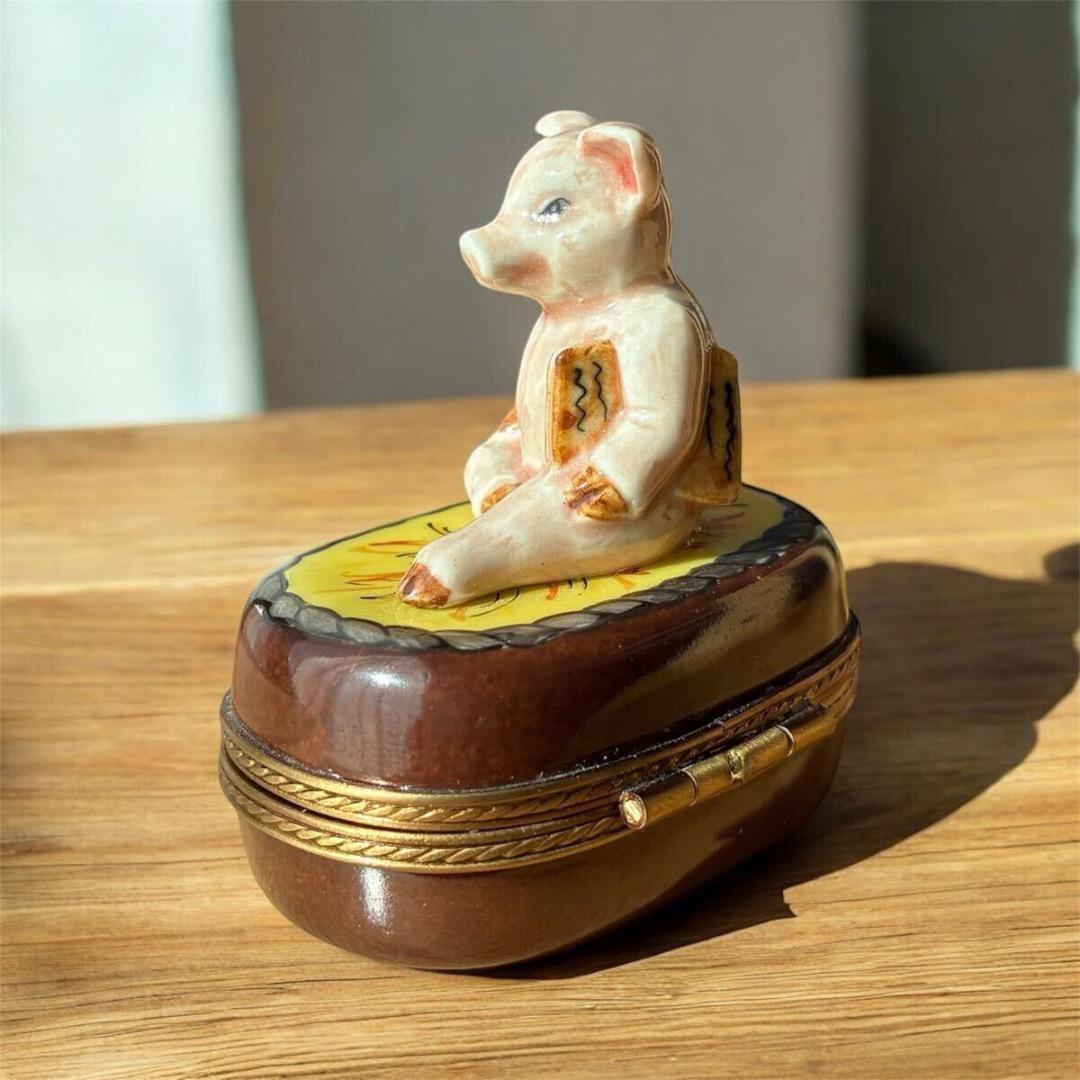 【幸せの象徴】 リモージュボックス ブタ トリンケット 小物入れ フランス