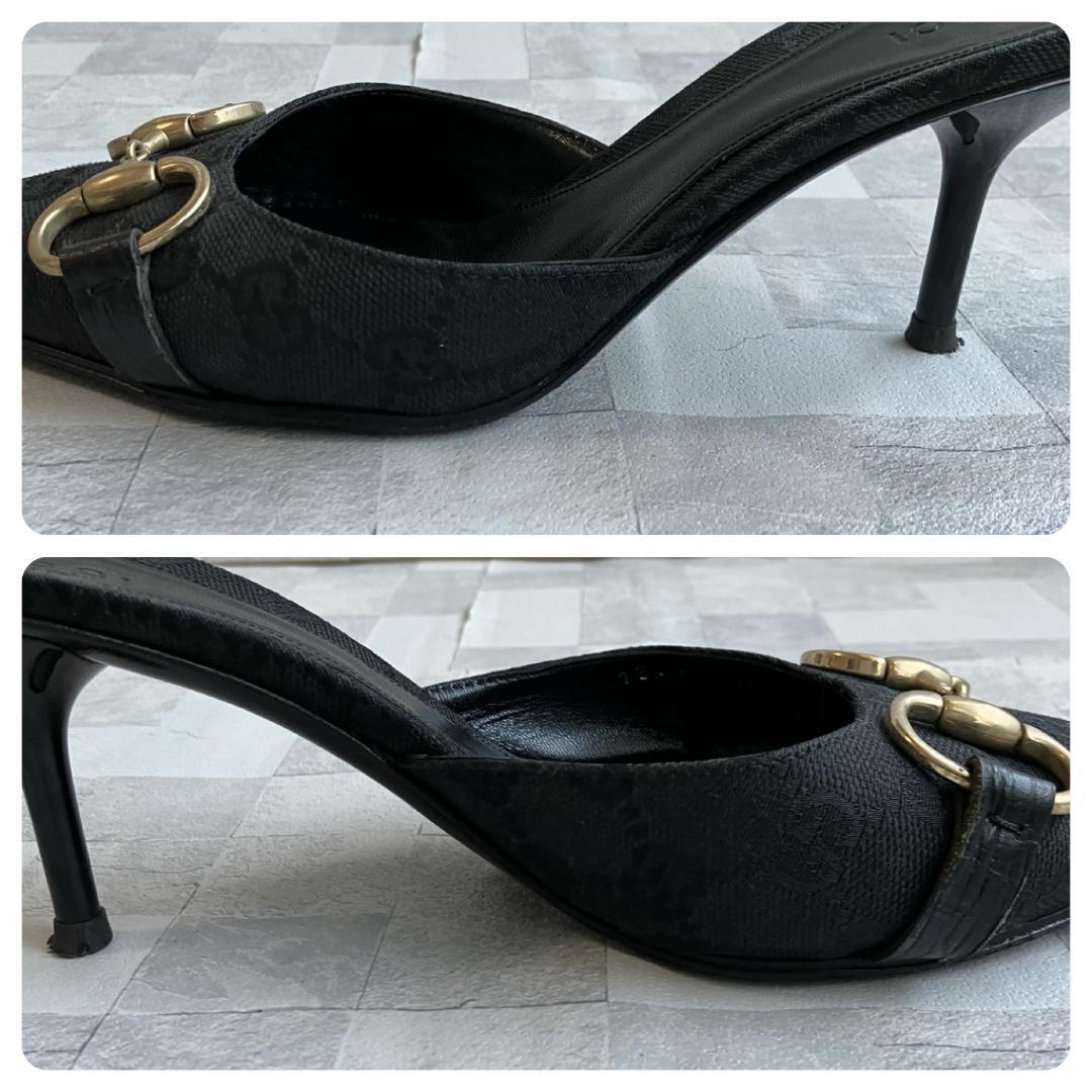GUCCI ミュール ヒール ホースビット GG柄 ポインテッドトゥ