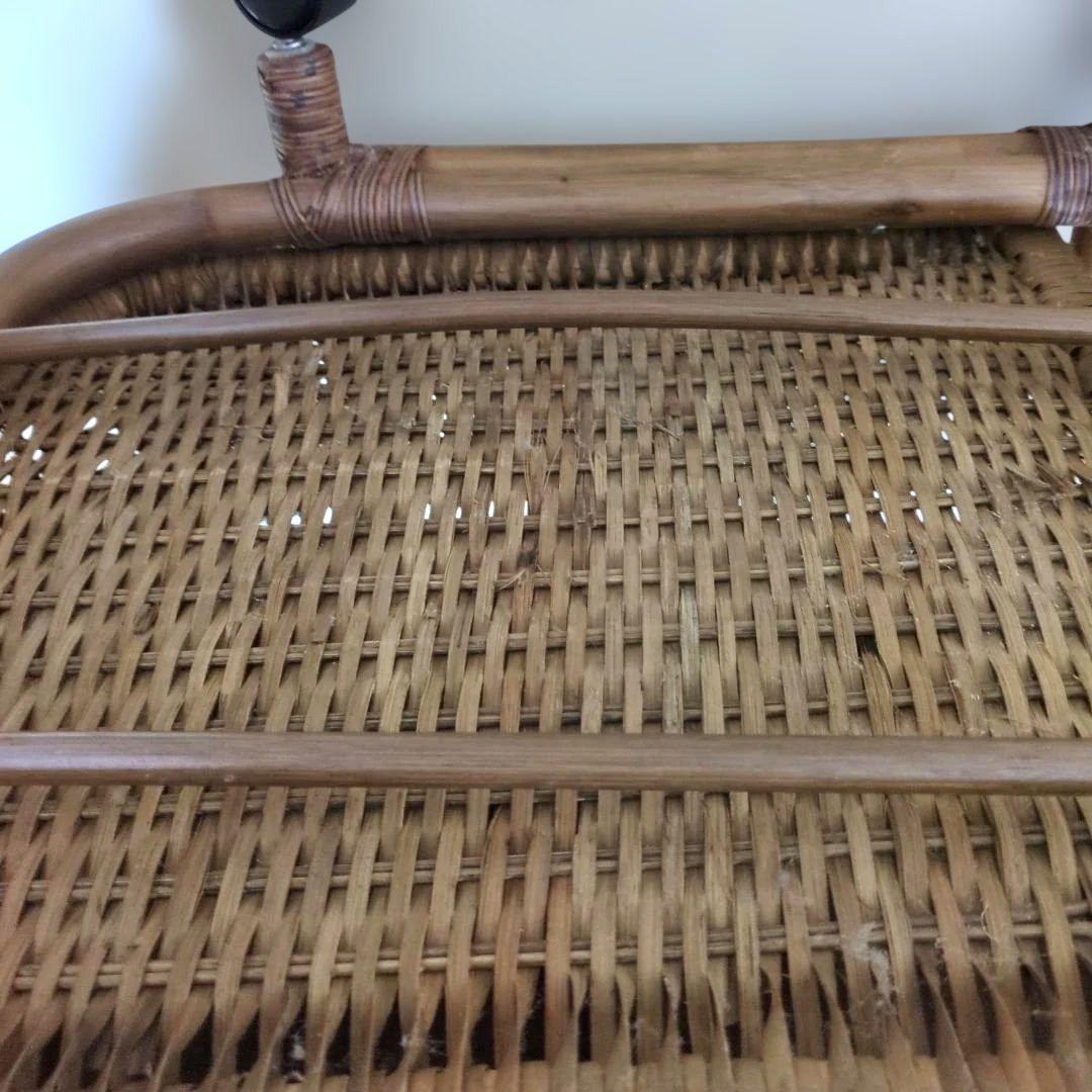 ラタン　籐　収納棚付き　アーチ型　ハンガーラック キャスター付き　レトロ